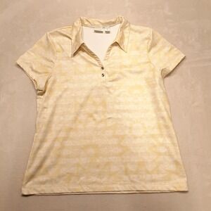 Zenergy Golf By Chicos Womens Polo Shirt Sz.2/Yellow/Geometric Print Performance
